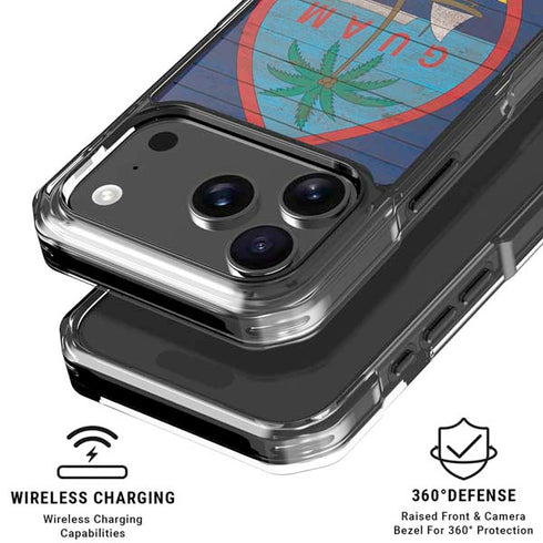 Guam Flag Dark Wood iPhone 17 Pro Clear Case